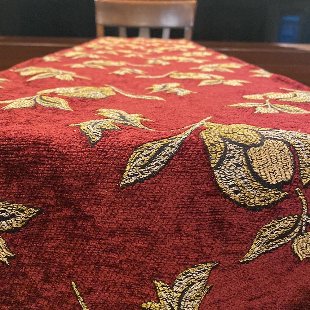 Table runner cranberry and gold colors 70” ( not including edge detail) - Picture 12 of 16